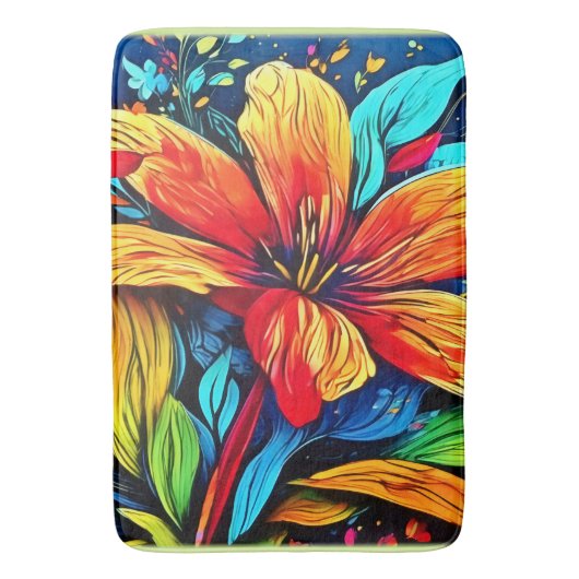 Tapis De Bain Explosion Florale Abstraite Vibrante (devant Vertical)