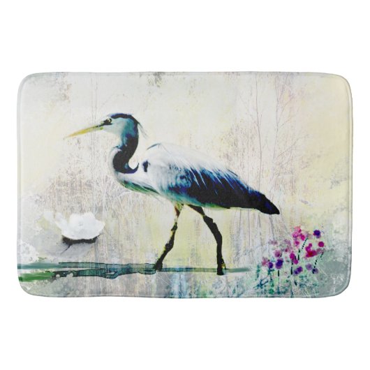 Tapis de bain fait sur commande de héron bleu (Devant)