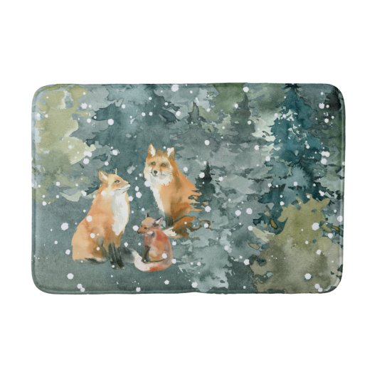 Tapis De Bain Famille Fox dans la neige de forêt (Devant)