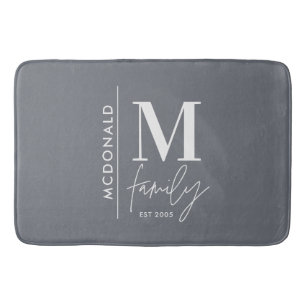 Tapis De Bain Famille monogramme moderne marine gris élégant élé