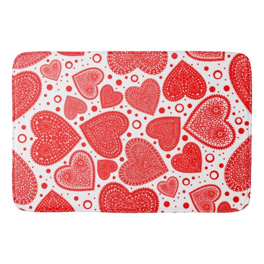 Tapis De Bain Fancy Red Hearts and Dots Pattern (Devant)