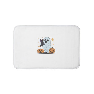 Tapis De Bain Fantôme Drôle Tenant Un Chat Noir Lazy Halloween S