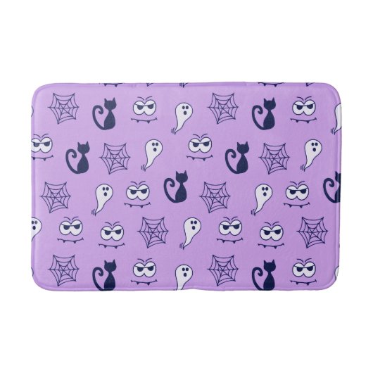 Tapis De Bain Fantôme, toiles d'araignées et chats noirs violet (Devant)