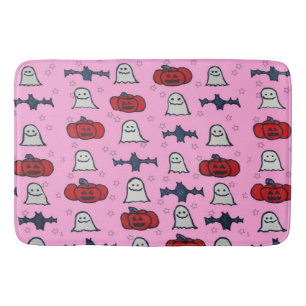Tapis De Bain Fantômes d'Halloween rose, chauves-souris et Jack 