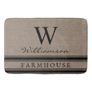 Tapis De Bain Farmhouse Style Burlap Nom de famille monogramme