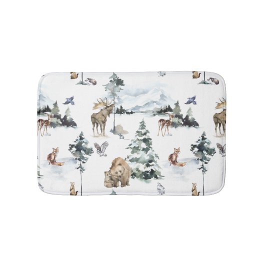 Tapis De Bain Faune d'hiver Forêt forestière Animaux (Devant)