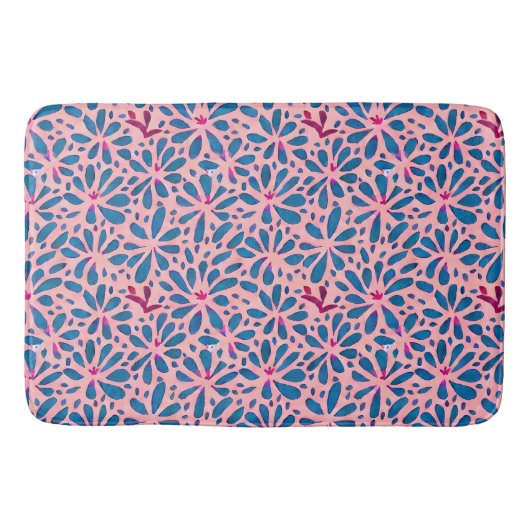 Tapis De Bain Faux Cutout Pink Blue Folk Art inspiré (Devant)