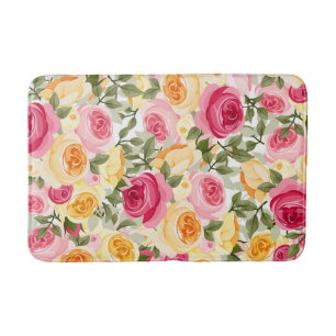 Tapis De Bain Ferme aux Roses Roses et Jaunes Fleuriste Shabby C
