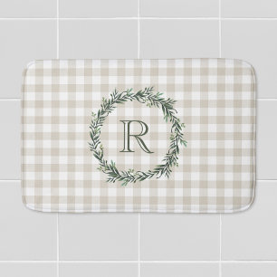 Tapis De Bain Ferme Beige Buffalo Check Monogramme Wreath