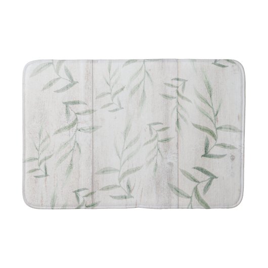 Tapis De Bain Ferme Botanique Blanc Bois Rustique Feuille (Devant)