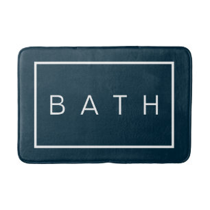 Tapis De Bain Ferme Chic Marine Bleu Blanc Minimal Typographie