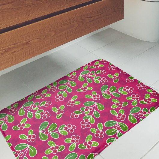 Tapis De Bain Festif Motif de feuillage de canneberge, Fuchsia