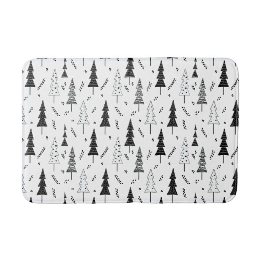 Tapis De Bain Festif Noir Blanc Doddle Pine de Noël (Devant)