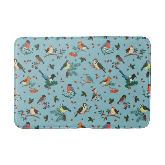 Tapis De Bain Festif Oiseaux d'hiver Motif de Noël (Devant)