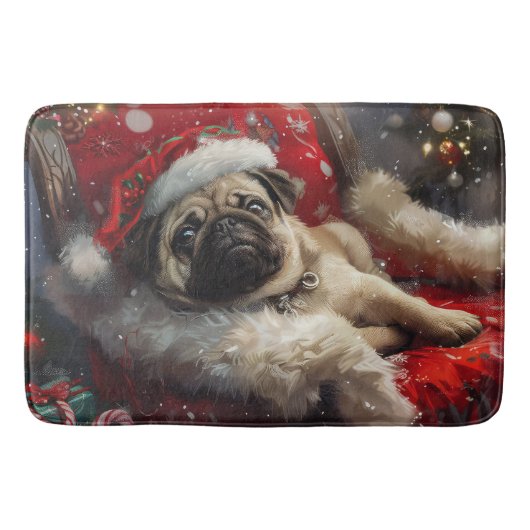 Tapis De Bain Festive de Noël de chien carlin (Devant)