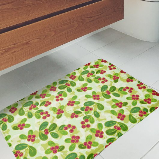Tapis De Bain Festive Motif de fruits de canneberge, vert