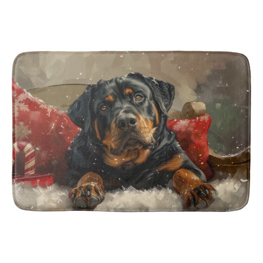 Tapis De Bain Fête de Noël de chien Rottweiler (Devant)