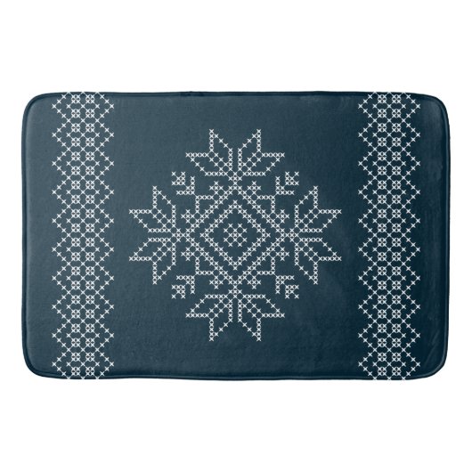 Tapis De Bain Fêtes de Noël saison bleu flocon de neige (Devant)