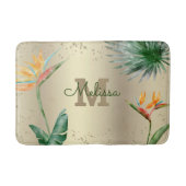 Tapis De Bain Feuillage Floral Tropical Monogramme Écriture Feui (Devant)