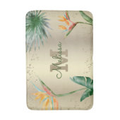 Tapis De Bain Feuillage Floral Tropical Monogramme Écriture Feui (Devant (Vertical))