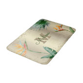 Tapis De Bain Feuillage floral tropique Monogramme Script Gold F (Angle)