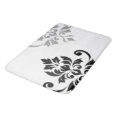Tapis De Bain Feuille Damask Art I noir et gris sur blanc (Angle)