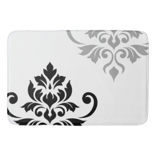 Tapis De Bain Feuille Damask Art I noir et gris sur blanc