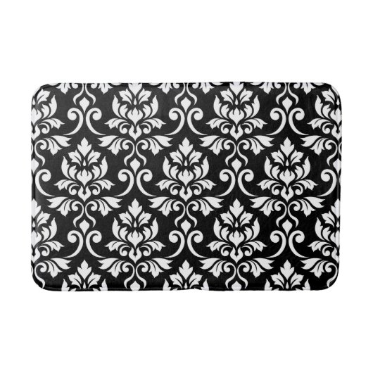 Tapis De Bain Feuille Damask Patte blanc sur noir (Devant)