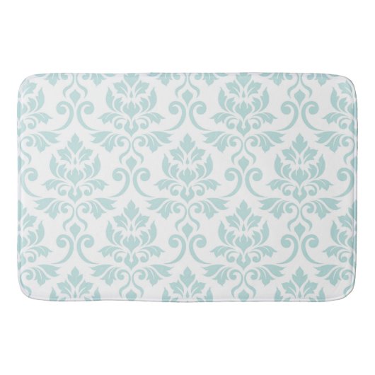 Tapis De Bain Feuille Damask Patte Light Turquoise sur blanc (Devant)