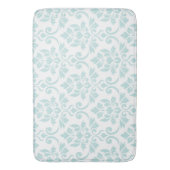 Tapis De Bain Feuille Damask Patte Light Turquoise sur blanc (devant Vertical)