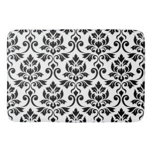 Tapis De Bain Feuille Damask Patte noir sur blanc