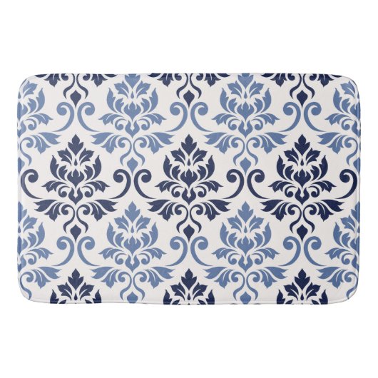 Tapis De Bain Feuille Damask Pattern Blues on Cream (Devant)