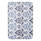 Tapis De Bain Feuille Damask Pattern Blues on Cream (devant Vertical)
