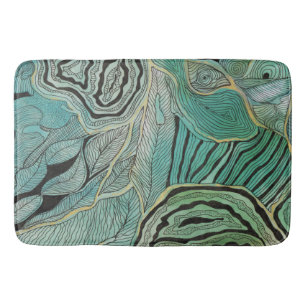 Tapis De Bain Feuille gribouillé par noir sur Teal et le tapis