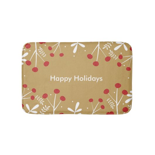 Tapis De Bain Feuilles blancs & Berries Gold Noël (Devant)
