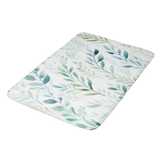 Tapis De Bain Feuilles blancs verts (Angle)