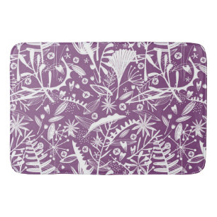 Tapis De Bain Feuilles botaniques et fleurs pourpres