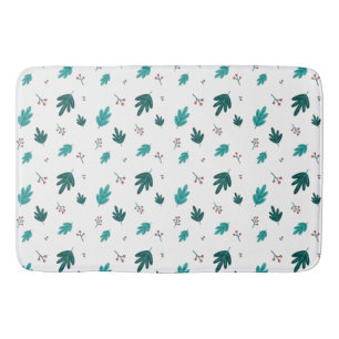 Tapis De Bain Feuilles d'arbre persistantes et baies de houx rou