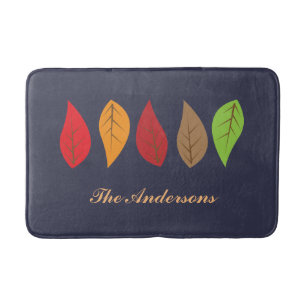 Tapis De Bain Feuilles d'automne colorées sur fond bleu foncé, p