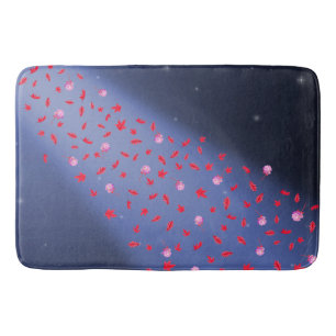 Tapis De Bain Feuilles d'automne et Roses Mat Bleu et Rouge