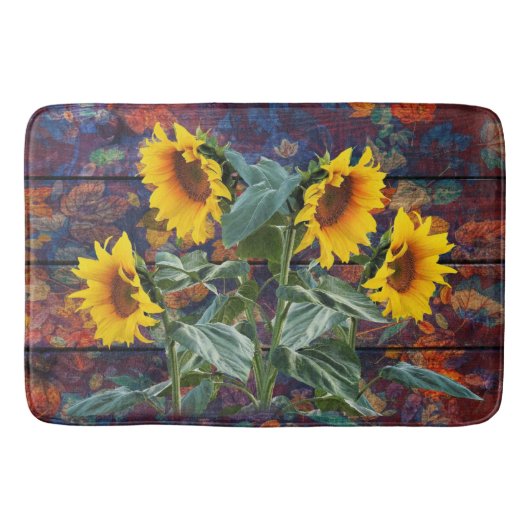 Tapis De Bain Feuilles d'automne rustiques et tournesols (Devant)
