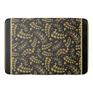 Tapis De Bain Feuilles de bronze or classique sur noir