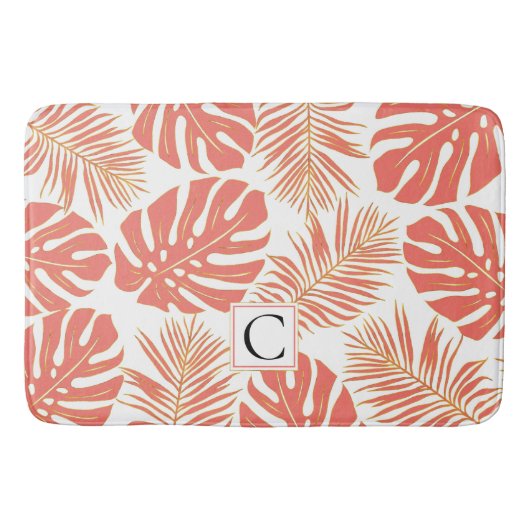 Tapis De Bain Feuilles de corail moderne et monogramme tropical (Devant)