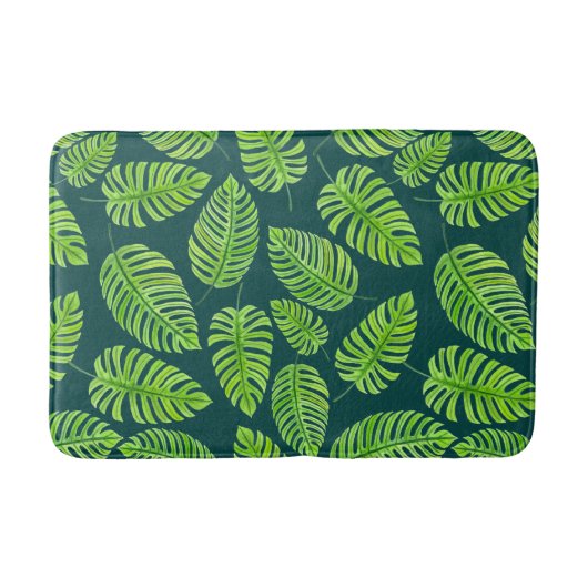 Tapis De Bain Feuilles de Monstera, motif d'aquarelle tropicale (Devant)