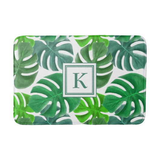 Tapis De Bain Feuilles de palmier à monogramme moderne (Devant)