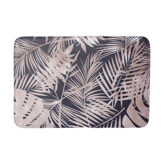 Tapis De Bain Feuilles de palmier tropical rose gold foncé (Devant)