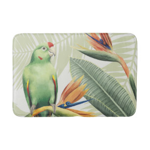 Tapis De Bain Feuilles de palmiers à oiseaux verts