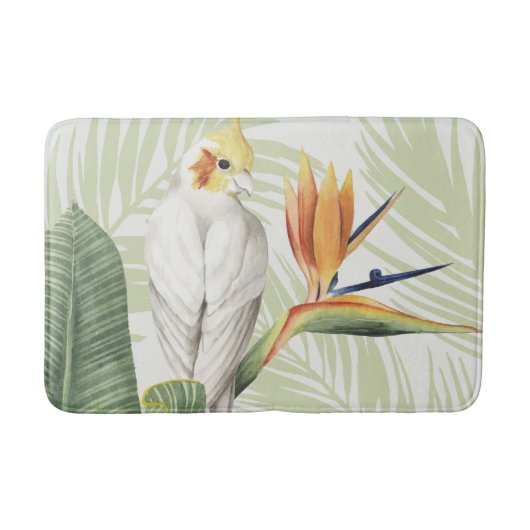 Tapis De Bain Feuilles De Palmiers Avec Oiseau Blanc (Devant)
