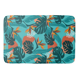 Tapis De Bain Feuilles de palmiers et fleurs d'hibiscus motif tr