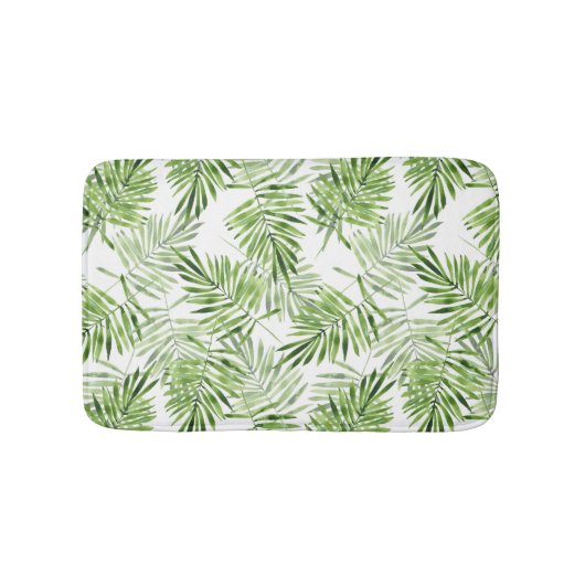 Tapis De Bain Feuilles de palmiers verts. Motif aquarelle (Devant)
